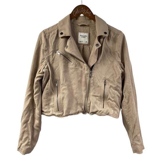 Abercrombie & Fitch Jackets & Blazers - Abercrombie & Fitch Motorcycle Style Jacket M Tan Cotton Asymmetrical Zip